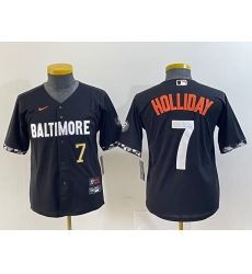 youth Baltimore Orioles 7 Jackson Holliday Black 2023 City Connect Cool base jerseys 2