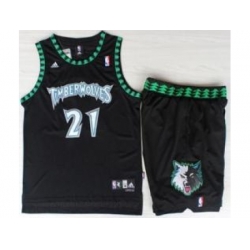 Minnesota Timberwolves 21 Kevin Garnett Black Hardwood Classics Revolution 30 NBA Jersey Short Suits