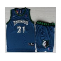 Minnesota Timberwolves 21 Kevin Garnett Blue Hardwood Classics Revolution 30 NBA Jersey Short Suits