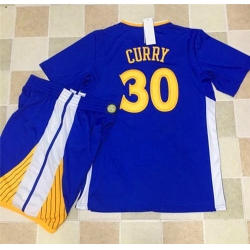 Warriors #30 Stephen Curry Blue Long Sleeve A Set Stitched NBA Jersey