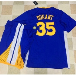 Warriors #35 Kevin Durant Blue Long Sleeve A Set Stitched NBA Jersey