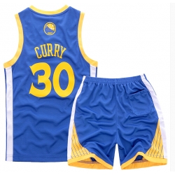 Youth NBA Golden State Warriors 30# Steve Curry Blue Suit Sets
