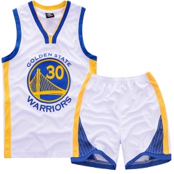 Youth NBA Golden State Warriors 30# Steve Curry White Suit Sets