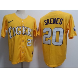 Men LSU Tigers #20 Paul Skenes Yellow Baseball Jersey