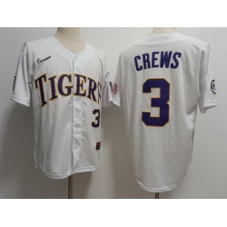 Men LSU Tigers #3 Dylan Crews White Baseball Stitched Jersey