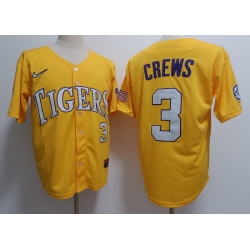 Men LSU Tigers #3 Dylan Crews Yellow Baseball Stitched Jersey