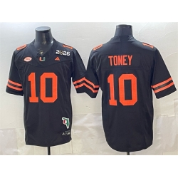 Men Miami Hurricanes 10 Malachi Toney Black F U S E  2026  26 Florida Patch Stitched Football Jersey