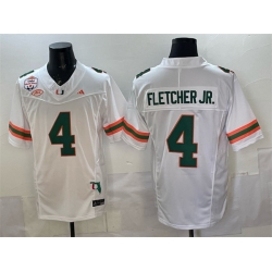Men Miami Hurricanes  4 Mark Fletcher Jr  White F U S E  Fiesta Bowl Champions   Florida Patch Stitched Football Jersey