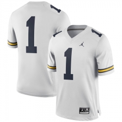 Men Michigan Wolverines #1 Jordan Brand Game Football Jersey - White