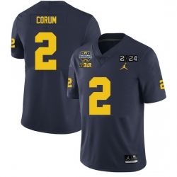 Men Michigan Wolverines Blake Corum #2 Navy High School F U S E Stitched 2024 National Champions Jersey