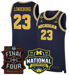 Men Michigan Wolverines  Yaxel Lendeborg Navy 2025 26 Final Four   National Champions Patch Stitched Basketball Jersey