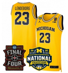 Men Michigan Wolverines Yaxel Lendeborg Yellow 2025 26 Final Four National Champions Patch Stitched Basketball Jersey Men Michigan Wolverines Yaxel Lendeborg Yellow 2025 26 Final Four National Champions Patch Stitched Basketball Jersey