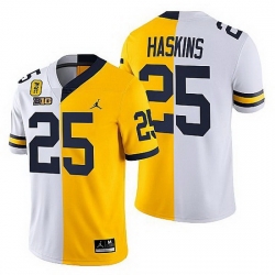 Michigan Wolverines Hassan Haskins White Maize Tm 42 Patch Split Limited Edition Jersey