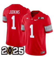 Men's Ohio State Buckeyes #1 Quinshon Judkins Red 2025 CFP Final Patch F.U.S.E. Vapor Limited Stitched Football Jersey