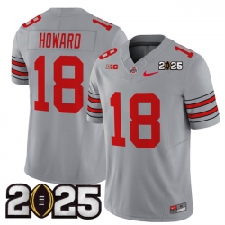 Men's Ohio State Buckeyes #18 Will Howard Grey 2025 CFP Final Patch F.U.S.E. Vapor Limited Stitched Football Jersey