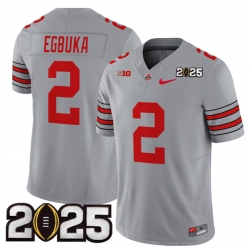 Men's Ohio State Buckeyes #2 Emeka Egbuka Grey 2025 CFP Final Patch F.U.S.E. Vapor Limited Stitched Football Jersey