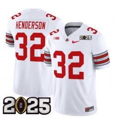 Men's Ohio State Buckeyes #32 TreVeyon Henderson White 2025 CFP Final Patch F.U.S.E. Vapor Limited Stitched Football Jersey