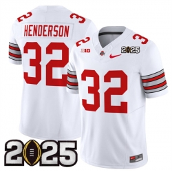 Men's Ohio State Buckeyes #32 TreVeyon Henderson White 2025 CFP Final Patch F.U.S.E. Vapor Limited Stitched Football Jersey