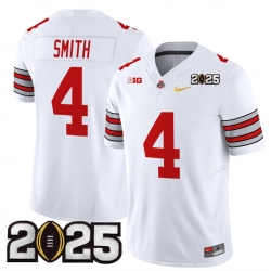 Men's Ohio State Buckeyes #4 Jeremiah Smith White Gold 2025 CFP Final Patch F.U.S.E. Vapor Limited Stitched Football Jersey