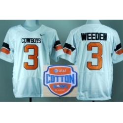 Oklahoma State Cowboys 3 Brandon Weeden White Pro Combat College Football NCAA Jerseys 2014 AT & T Cotton Bowl Game Patch