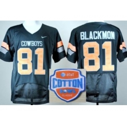 Oklahoma State Cowboys 81 Justin Blackmon Black Pro Combat College Football NCAA Jerseys 2014 AT & T Cotton Bowl Game Patch