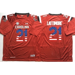 South Carolina Gamecocks 21 Marcus Lattimore Red USA Flag College Jersey