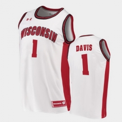 Men Wisconsin Badgers Jonathan Davis Replica White College Basketball Jersey