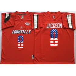 Louisville Cardinals 8 Lamar Jackson Red USA Flag College Jersey
