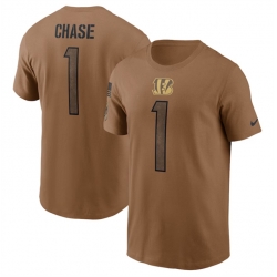 Men Cincinnati Bengals 1 Ja 27Marr Chase 2023 Brown Salute To Service Name  26 Number T Shirt