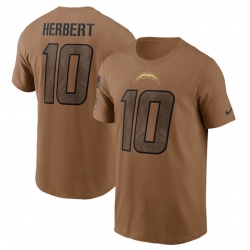Men Los Angeles Chargers 10 Justin Herbert 2023 Brown Salute To Service Name Number T Shirt