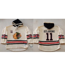 Men Chicago Blackhawks 11 Andrew Desjardins Cream Heavyweight Pullover Hoodie Stitched NHL Jersey