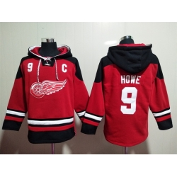 Men Detroit Red Wings #9 Gordie Howe Red Stitched Hoody