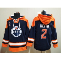 Men's Edmonton Oilers #2 Duncan Keith Navy Ageless Must-Have Lace-Up Pullover Hoodie