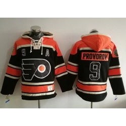 Men Philadelphia Flyers 9 Ivan Provorov Black Sawyer Hooded Sweatshirt Stitched NHL Jersey