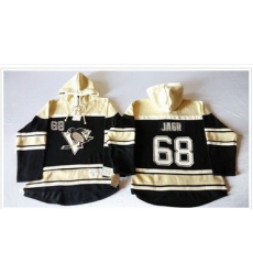 Men Pittsburgh Penguins 68 Jaromir Jagr Black Sawyer Hooded Sweatshirt Stitched NHL Jersey