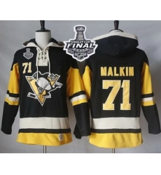 Men Pittsburgh Penguins 71 Evgeni Malkin Black Alternate Sawyer Hooded Sweatshirt 2017 Stanley Cup Final Patch Stitched NHL Jersey