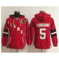 Women Calgary Flames 5 Mark Giordano Red Old Time Heidi NHL Hoodie