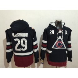 Men Colorado Avalanche 29 Nathan MacKinnon Blue Stitched Hoodie