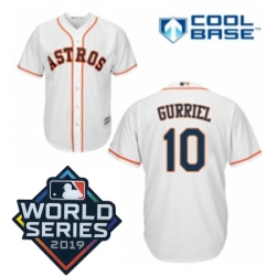 Mens Majestic Houston Astros 10 Yuli Gurriel Replica White Home Cool Base Sitched 2019 World Series Patch jersey