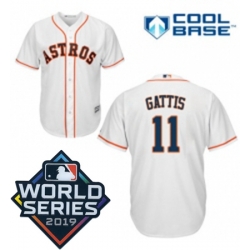 Mens Majestic Houston Astros 11 Evan Gattis Replica White Home Cool Base Sitched 2019 World Series Patch Jersey