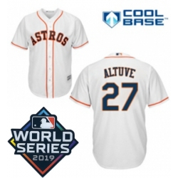 Mens Majestic Houston Astros 27 Jose Altuve Replica White Home Cool Base Sitched 2019 World Series Patch Jersey
