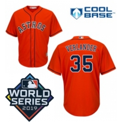 Mens Majestic Houston Astros 35 Justin Verlander Replica Orange Alternate Cool Base Sitched 2019 World Series Patch jersey