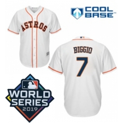 Mens Majestic Houston Astros 7 Craig Biggio Replica White Home Cool Base Sitched 2019 World Series Patch Jersey