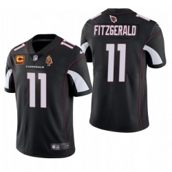 Men Arizona Cardinals #11 Larry Fitzgerald Black With C Patch & Walter Payton Patch Limited Stitched Jersey