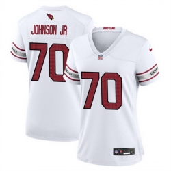 Women Arizona Cardinals 70 Paris Johnson Jr White 2023 Draft Stitched Game Jersey