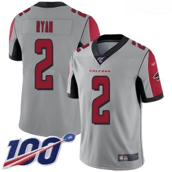 Falcons 2 Matt Ryan Silver Men Stitched Football Limited Inverted Legend 100th Season Jersey