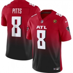 Men Atlanta Falcons 8 Kyle Pitts Red Black 2023 F U S E  With John Madden Patch Vapor Limited Stitched Football Jersey