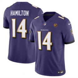 Men Baltimore Ravens 14 Kyle Hamilton Purple 2023 F U S E  With John Madden Patch Vapor Limited Stitched Football Jersey