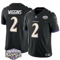 Men Baltimore Ravens 2 Nate Wiggins Black F U S E 2024 AFC North Division Champions Vapor Limited Football Jersey