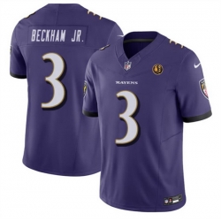 Men Baltimore Ravens 3 Odell Beckham Jr  Purple 2023 F U S E  With John Madden Patch Vapor Limited Football Jersey